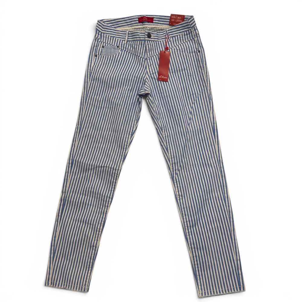 S.Oliver Shape Ankle‎ Blue White Striped Slim Fit Pants Size US 4 NWT Nautical